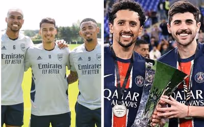 Gabriel Martinelli, Gabriel Jesus e Gabriel Magalhães pelo Arsenal; Marquinhos e Beraldo pelo PSG