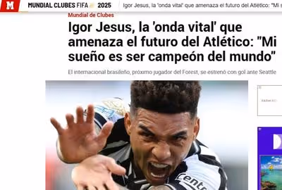 Jornal espanhol exalta Igor Jesus e faz alerta ao Atlético de Madrid: 'Está avisado'