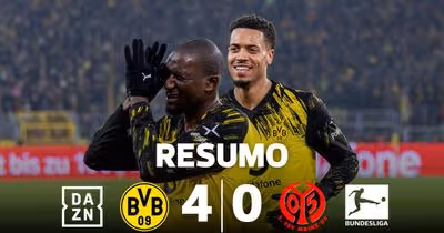 Goleada permite ao Dortmund aproximar-se do líder Bayern (resumo)