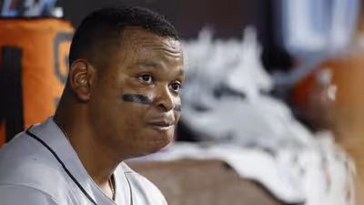 San Francisco Giants first baseman Rafael Devers (16) sits in the dugout.