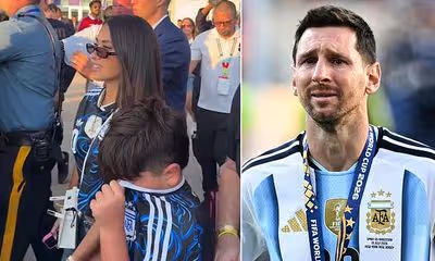 Lionel Messi's distraught wife Antonela Roccuzzo is escorted out of MetLife by security after legend's World Cup final tears