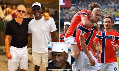 Erling Haaland and Michael Jordan cross paths in the Mediterranean as fans joke Norway striker 'looks like a minion' next to basketball legend